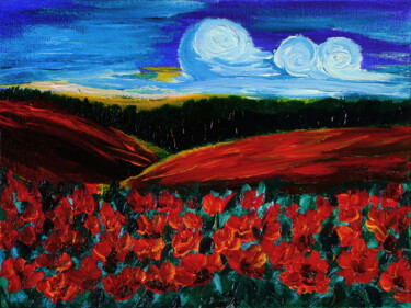 Field of blooming red flowers art Painting
