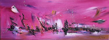 Au coucher du soleil - tableau abstrait panoramique rose Peinture intitulée "Au coucher du solei…" par Âme Sauvage, Œuvre d'art originale, Acrylique Monté sur Châssis en bois