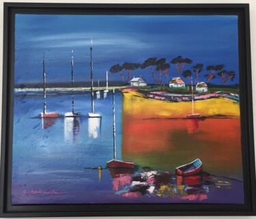 Peinture intitulée "paysage camarguais" par Claudie Thedevuide, Œuvre d'art originale, Huile Monté sur Châssis en bois