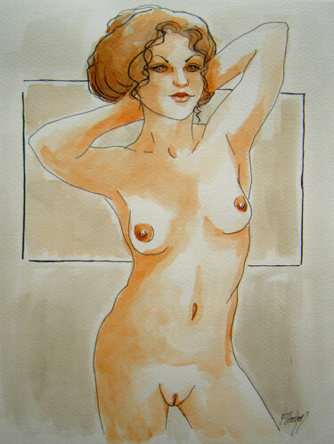 Disegno intitolato "Stephanie debout" da Stewart Fletcher, Opera d'arte originale, Inchiostro