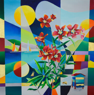 Painting titled "L'été" by Isabelle Guillet Bouloc (ZiB), Original Artwork, Acrylic Mounted on Wood Stretcher frame