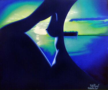 Femme Painting titled "Femme" by Michel Pezeril, Original Artwork, Oil Mounted on Wood Stretcher frame