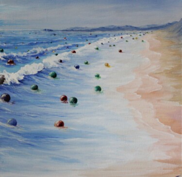 Balls across the water, water Malarstwo zatytułowany „Balls across the wa…” autorstwa Tammy Gauthreaux, Oryginalna praca, Akryl Zamontowany na Drewniana r…