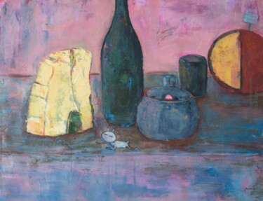 nature morte au fromages Peinture intitulée "nature morte au fro…" par Younes Sari, Œuvre d'art originale, Huile