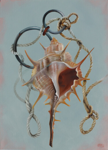 Painting titled "FRAGILE - sospesi 21" by Nicoletta Bagatti, Original Artwork, Oil Mounted on Wood Stretcher frame