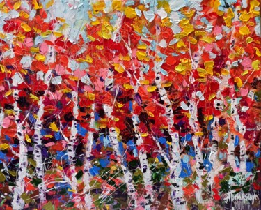 Golden autumn - colorful autumn forest Painting titled "Golden autumn - col…" by Aliaksandra Tsesarskaya, Original Artwork, Acrylic Mounted on Wood Stretcher frame