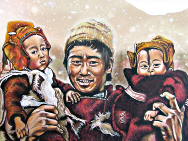 数字艺术 标题为“Père et ses enfants…” 由Tinarebou, 原创艺术品, 2D数字工作 安装在木质担架架上