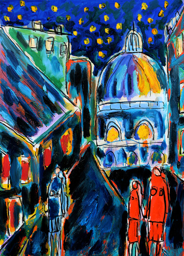 Peinture intitulée "Ville et mystères" par Jean Mirre, Œuvre d'art originale, Huile