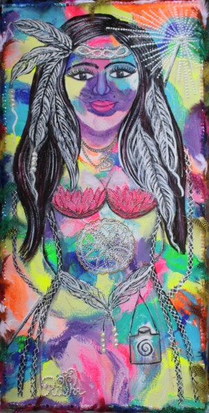 Peinture intitulée "la roue de médecine…" par Rivka, Œuvre d'art originale, Acrylique