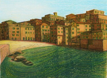 Tekening getiteld "Genova Boccadasse" door Francesco Cagnato, Origineel Kunstwerk, Pastel