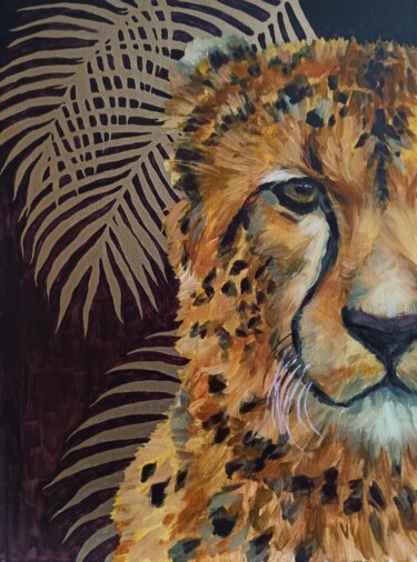GUEPARD - animal art, original oil painting, home decor 绘画 标题为“GUEPARD - animal ar…” 由Alona Vakhmistrova, 原创艺术品, 油 安装在木质担架架上