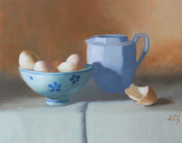绘画 标题为“Eggs and Porcelain” 由Nicole Le Gall, 原创艺术品, 油 安装在木板上