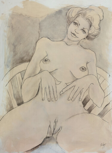 Modèle nu en chaise antique Drawing titled "Modèle nu en chaise…" by Stewart Fletcher, Original Artwork, Graphite