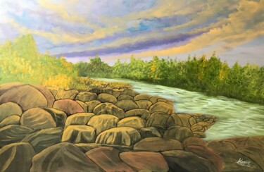 Schilderij getiteld "The river" door Alicia Lopez, Origineel Kunstwerk, Olie