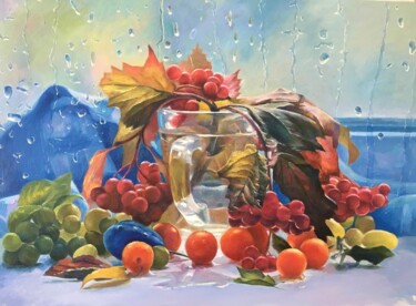 Still Life tomatoes, flowers, grapes bouquet Painting titled "Still Life tomatoes…" by Karas Gleb, Original Artwork, Oil