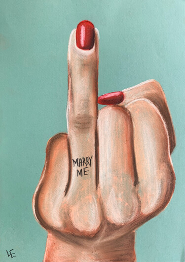 Marry me - small drawing gift light blue Рисунок под названием "Marry me - small dr…" - Elena Polak, Подлинное произведение искусства, Пастель