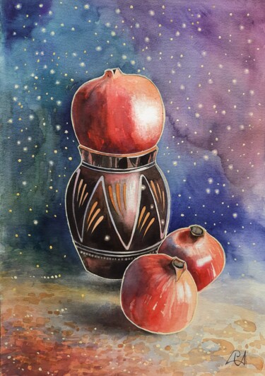 Painting titled ""Gravity1"" by Iryna Makhovska, Original Artwork, Watercolor Mounted on Wood Panel