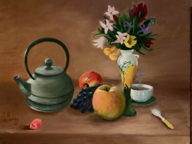Painting titled "Pommes et raisins" by Patrick De Bengy, Original Artwork, Oil