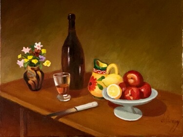 Painting titled "Pommes et citron" by Patrick De Bengy, Original Artwork, Oil