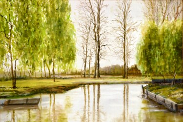 Painting titled "L'étang" by Pierre Vastchenko, Original Artwork, Oil