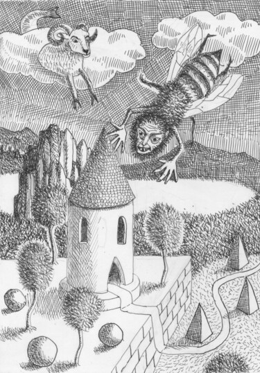 图画 标题为“El gran abejorro” 由Miguel Rojas, 原创艺术品, 墨