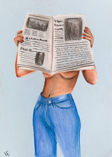 Nude sexy lady reading soft pastel drawing Рисунок под названием "Nude sexy lady read…" - Elena Polak, Подлинное произведение искусства, Пастель