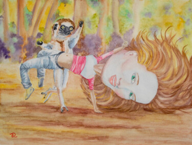 AQUARELLE originale et unique intitulée: Grosse tête B-girl Peinture intitulée "AQUARELLE originale…" par Isabelle Redonnet, Œuvre d'art originale, Aquarelle