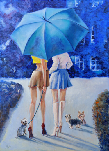 Peinture intitulée "💙 Yorkies" par Isabel Mahe, Œuvre d'art originale, Huile Monté sur Châssis en bois