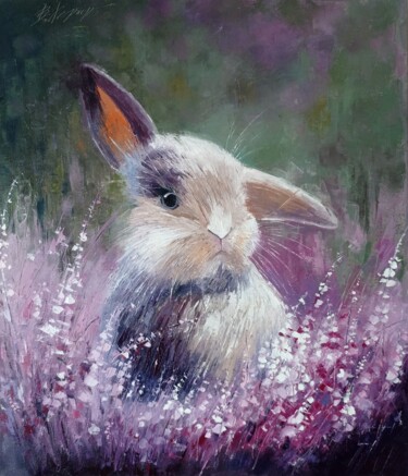 Rabbit oil painting palette knife 70*60 cm 제목이 "Rabbit oil painting…"인 미술작품 Виктория Кернер로, 원작, 기름