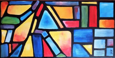 Painting titled "Espace" by Jean Rebel, Original Artwork, Oil Mounted on Wood Stretcher frame