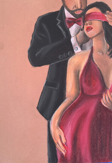 Sexy couple in love painting decor for living room Рисунок под названием "Sexy couple in love…" - Elena Polak, Подлинное произведение искусства, Пастель