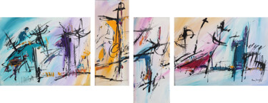 Le terrain de jeu - tableau abstrait en 4 parties 绘画 标题为“Le terrain de jeu -…” 由Âme Sauvage, 原创艺术品, 丙烯 安装在木质担架架上