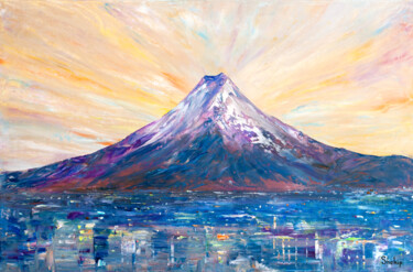 Tokyo and Mount Fuji Peinture intitulée "Tokyo and Mount Fuji" par Natalia Shchipakina, Œuvre d'art originale, Huile Monté sur Châssis en bois