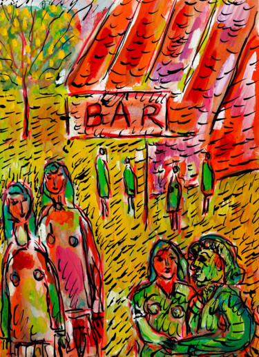Peinture intitulée "Couples verts" par Jean Mirre, Œuvre d'art originale, Huile
