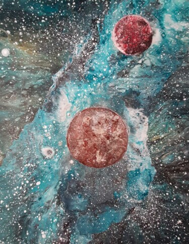 Tekening getiteld "nébuleuse turquoise…" door Iakim, Origineel Kunstwerk, Acryl Gemonteerd op Frame voor houten brancard