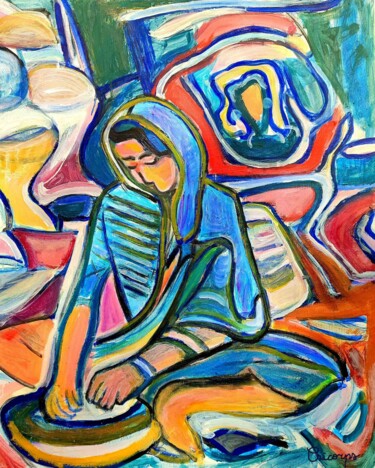 Painting titled "Potière en orient" by Grégoire Koboyan (Cricorps), Original Artwork, Oil