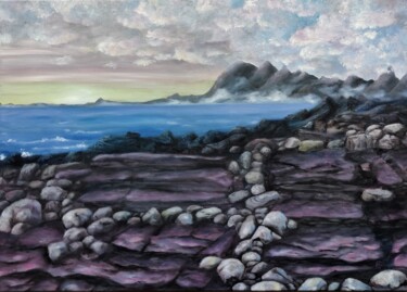 Painting titled "Sunrise at Elgol Be…" by Luna Smith, Original Artwork, Oil Mounted on Wood Stretcher frame