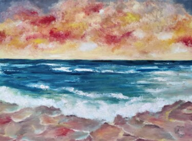 Painting titled "Viking Sunset" by Luna Smith, Original Artwork, Oil Mounted on Wood Stretcher frame