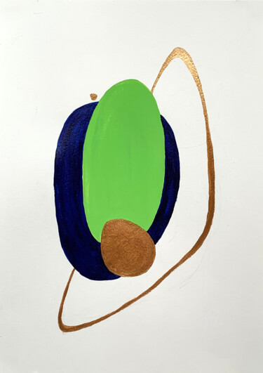 Ordinary mini-Blue and green 2-29Х20,5CM,GREEN, GOLD, BLUE 图画 标题为“Ordinary mini-Blue…” 由Anastasia Grik, 原创艺术品, 丙烯