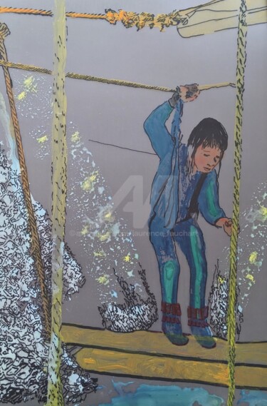 绘画 标题为“Suspens” 由Laurence Fauchart, 原创艺术品, 标记 安装在其他刚性面板上
