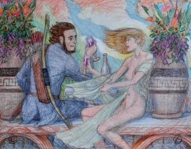 图画 标题为“Attraction and Love…” 由Edwin Loftus, 原创艺术品, 粉彩