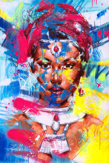 Painting titled "Anuradha" by Istraille, Original Artwork, Acrylic Mounted on Wood Stretcher frame
