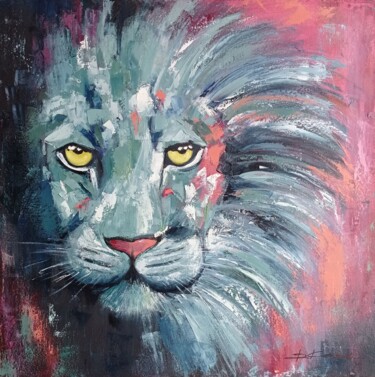 Lion oil painting on canvas palette knife 제목이 "Lion oil painting o…"인 미술작품 Виктория Кернер로, 원작, 기름