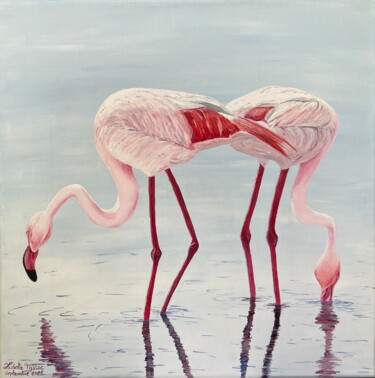 Peinture intitulée "Flamands roses de C…" par Isabelle Tysiac, Œuvre d'art originale, Acrylique Monté sur Châssis en bois
