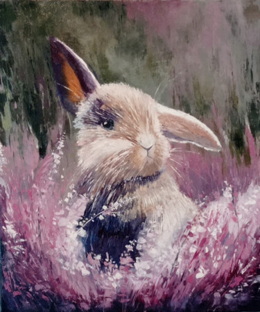 Rabbit oil painting a gift for a girl gift idea oil painting Peinture intitulée "Rabbit oil painting…" par Viktoriia Kerner, Œuvre d'art originale, Huile