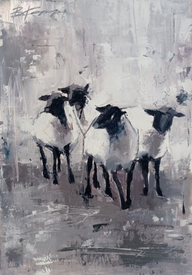 "Sheeps" oil painting on paper palette knife 제목이 ""Sheeps" oil painti…"인 미술작품 Виктория Кернер로, 원작, 기름