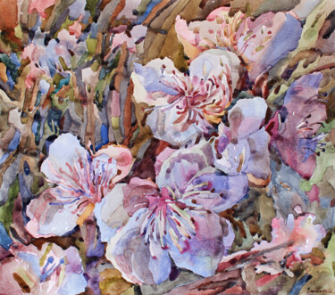 Ζωγραφική με τίτλο "Peach blossom" από Tanbelia, Αυθεντικά έργα τέχνης, Ακουαρέλα