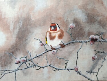 Malarstwo zatytułowany „Winter Goldfinch (S…” autorstwa Tomasz Krzysztof Nowak, Oryginalna praca, Akryl