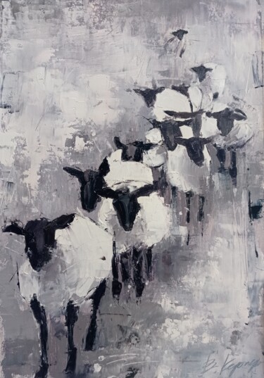 "Sheeps 2" oil painting with palette knife 제목이 ""Sheeps 2" oil pain…"인 미술작품 Виктория Кернер로, 원작, 기름