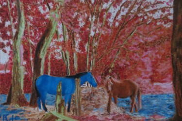 Disegno intitolato "horses" da Kash, Opera d'arte originale, Pastello